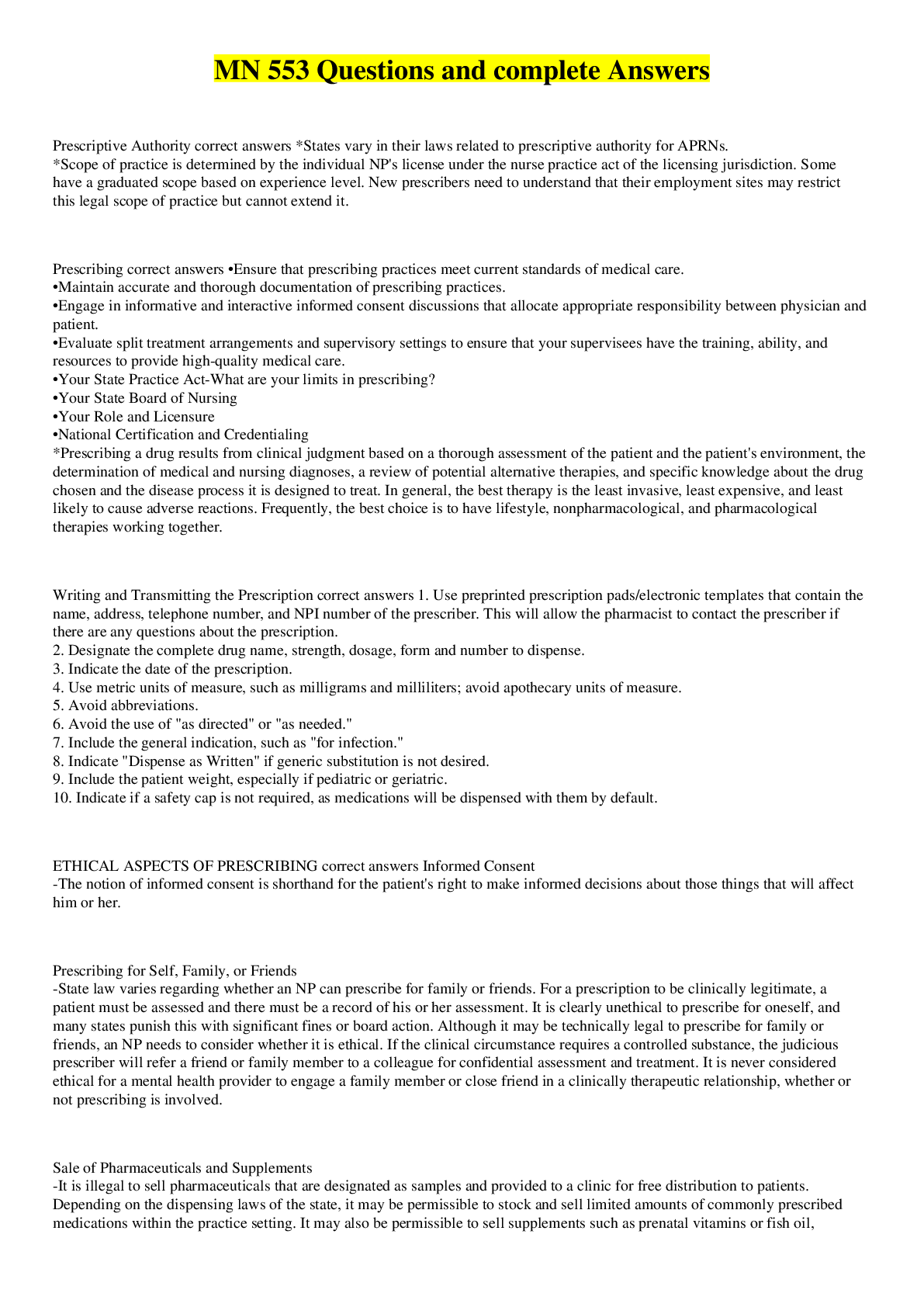 Preview image for MN 553 Questions and complete Answers